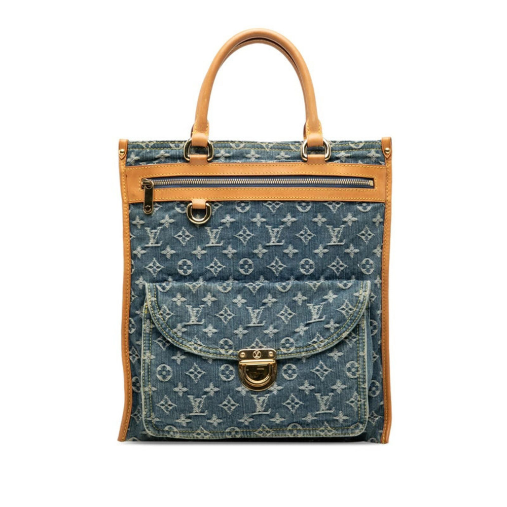 Louis Vuitton Monogram Denim Flat Shopper Tote Bag Handbag Indigo Blue Canvas
